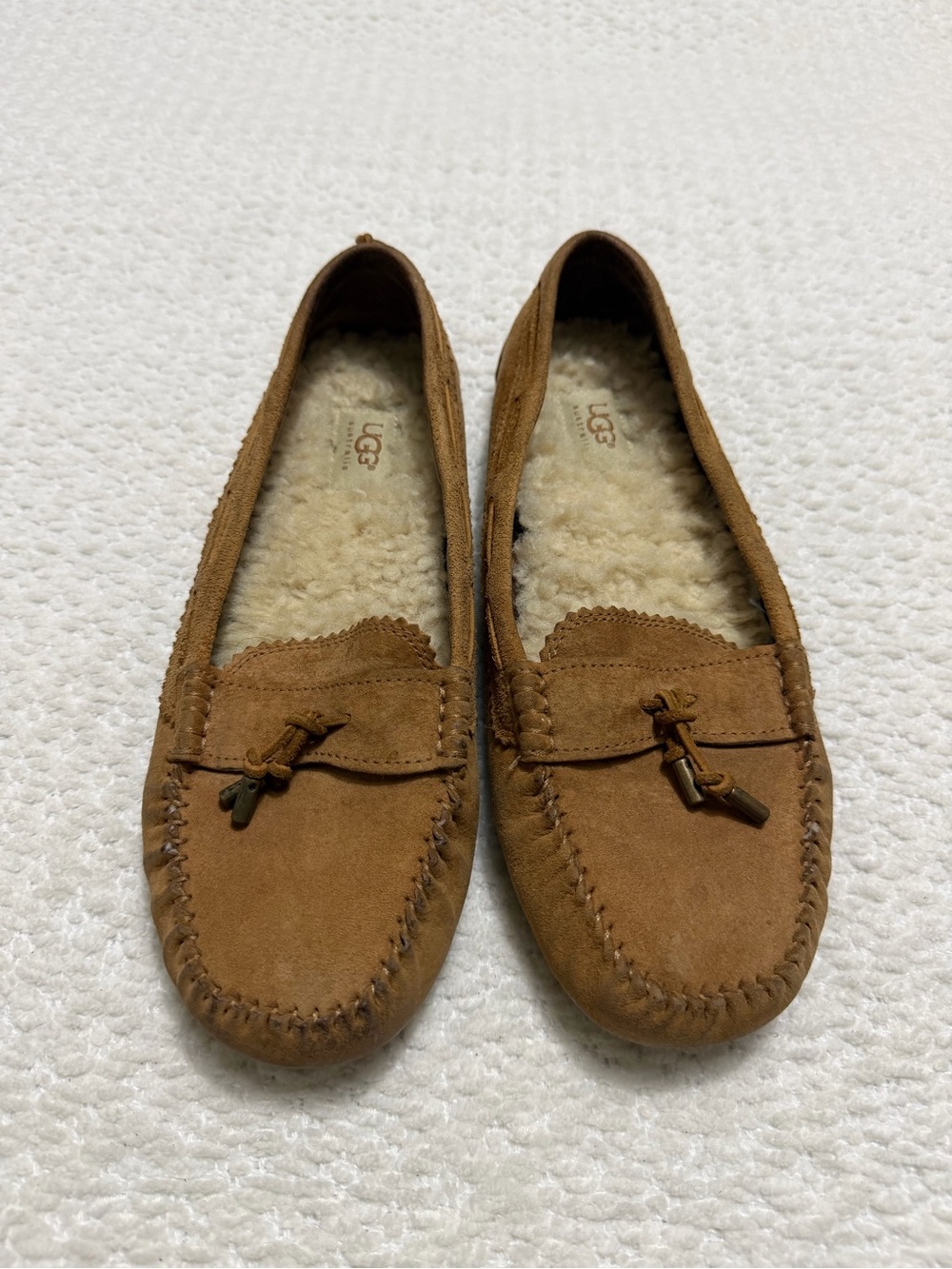 Ugg Roni Brown Leather Moccasin Flat Loafer Slippers Women’s Size 10